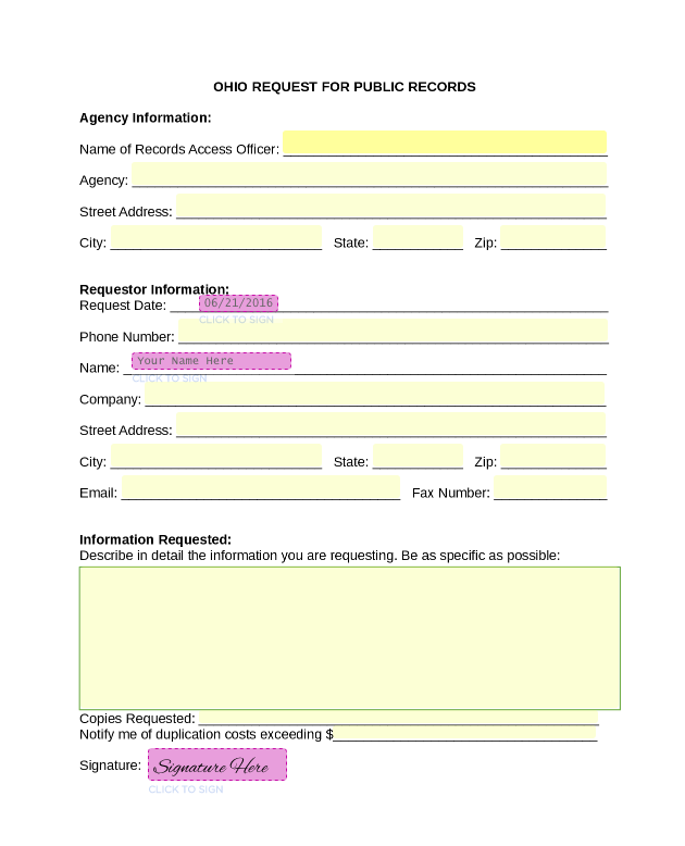 Ohio Open Records Law Request Form